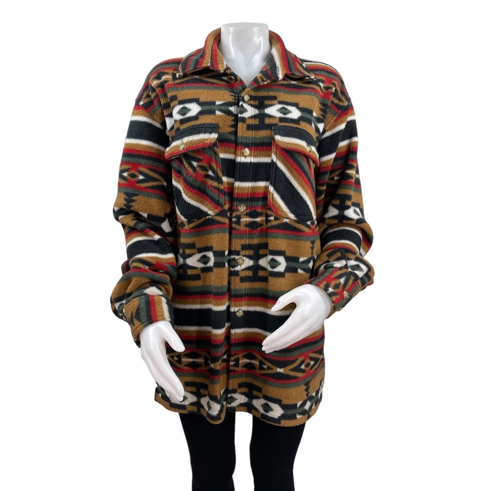 🗻VTG Scandia Woods Unisex Aztec Print Long Sleeve Fleece Button Down Jacket🗻